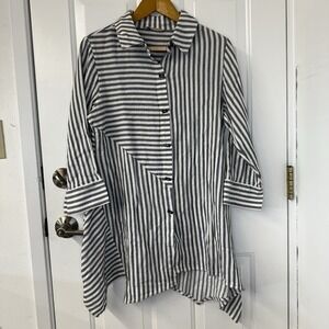 Soft Surroundings Women's Tunic Asymmetrical Stripe Hem 3/4‎ Slv Size Medium